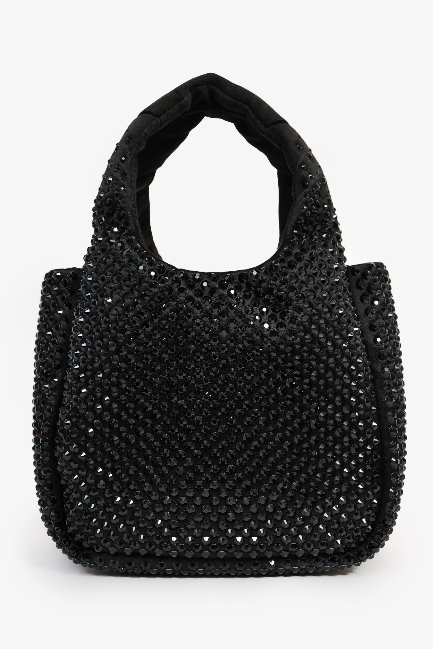 Prada 2024 Holiday Black Satin Crystal Top Handle Mini Tote Bag
