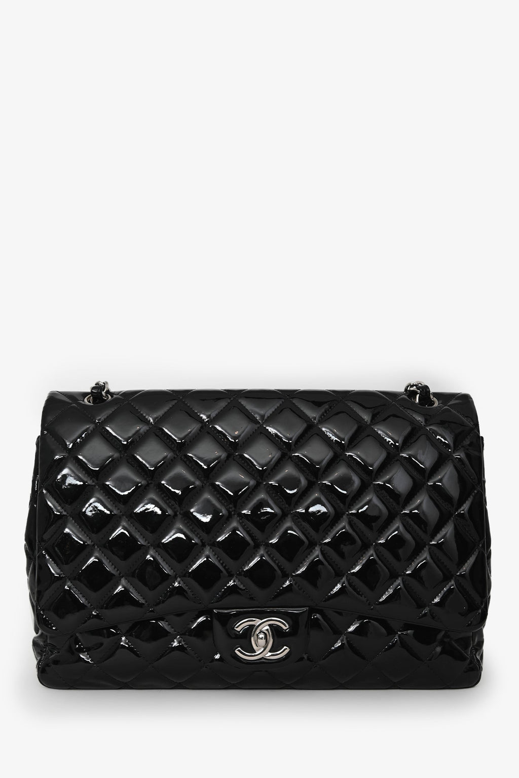 Chanel™ 2012/13 Black Quilted Patent Maxi Double Flap Shoulder Bag