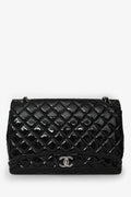 Chanel™ 2012/13 Black Quilted Patent Maxi Double Flap Shoulder Bag