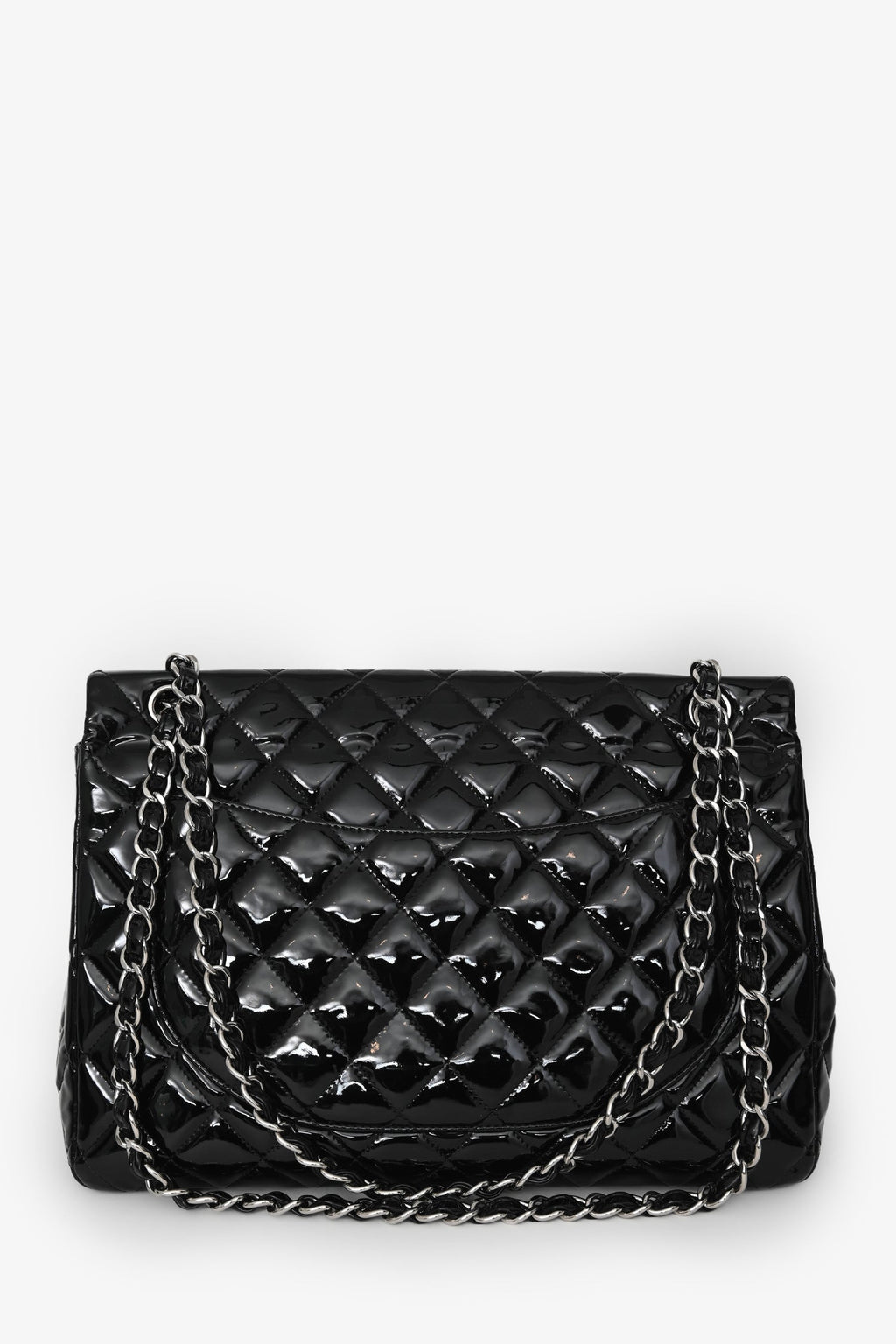 Chanel™ 2012/13 Black Quilted Patent Maxi Double Flap Shoulder Bag
