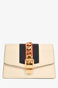 Gucci Cream Leather Web Mini Sylvie Chain Bag