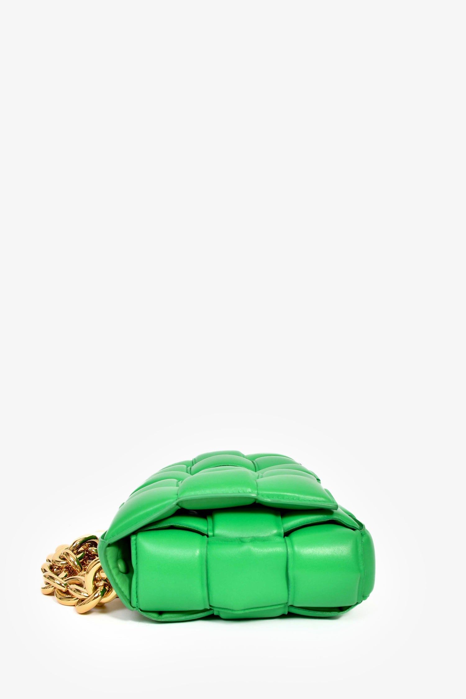 Bottega Veneta Green Leather Padded Cassette on Chain