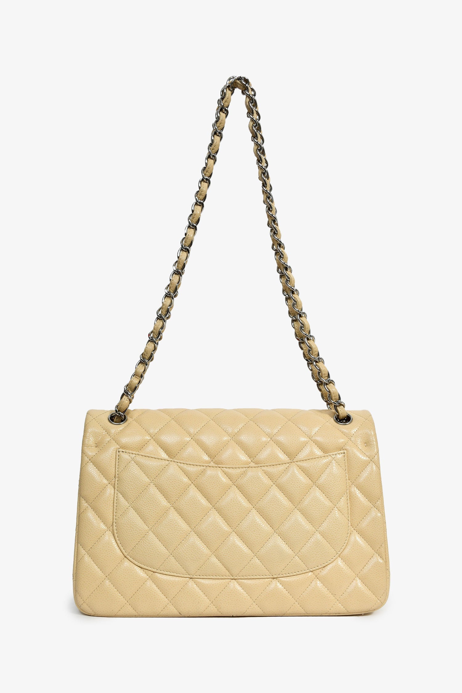 Chanel™ 2011-12 Beige Caviar Leather Jumbo Double Flap Shoulder Bag