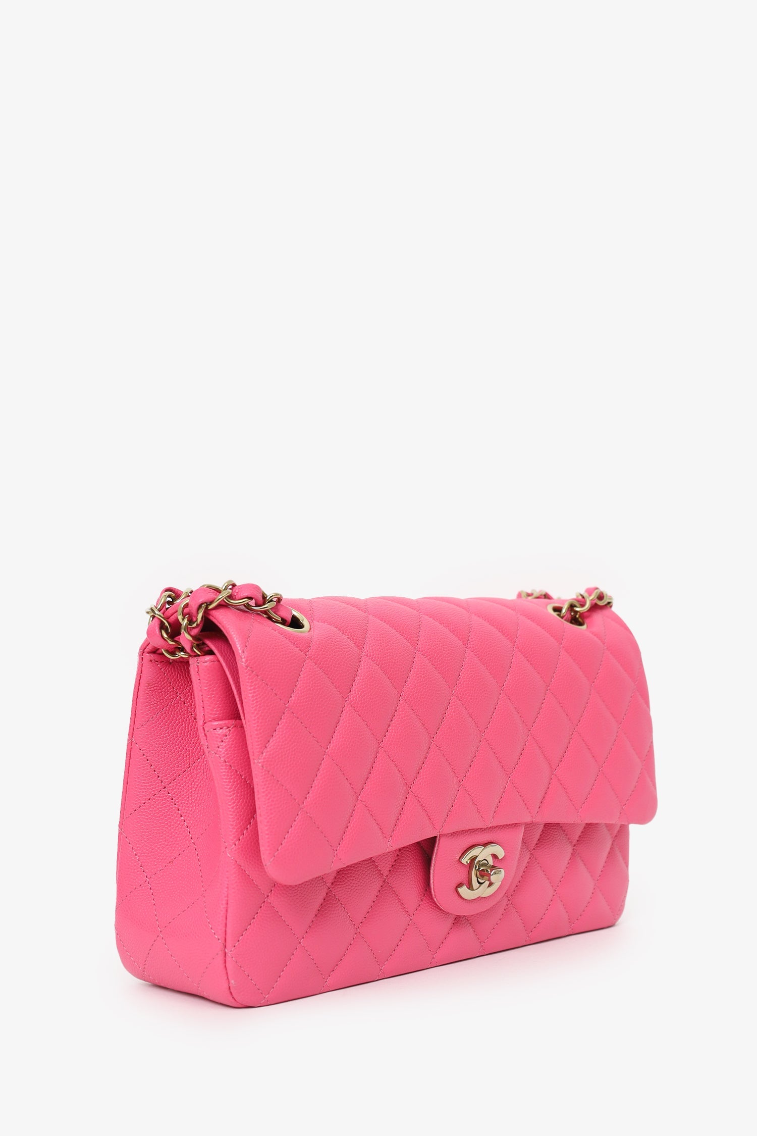 Chanel™ Pink Caviar Leather Medium Classic Double Flap Shoulder Bag