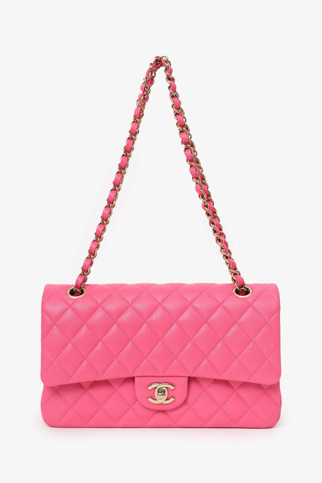 Chanel™ Pink Caviar Leather Medium Classic Double Flap Shoulder Bag