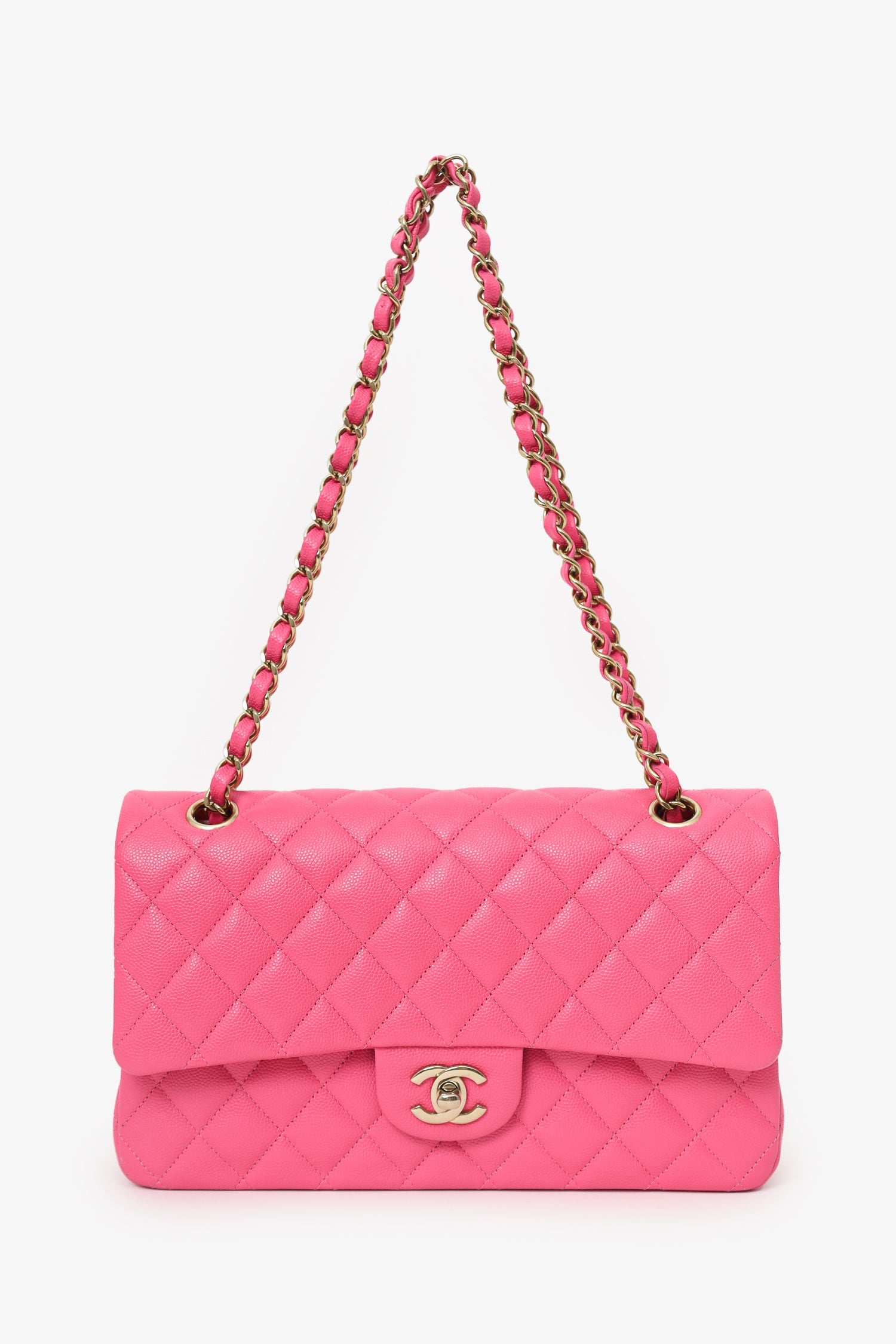 Chanel™ Pink Caviar Leather Medium Classic Double Flap Shoulder Bag