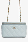 Chanel™ 2021 Blue Caviar Leather Quilted CC Vanity Top Handle Bag