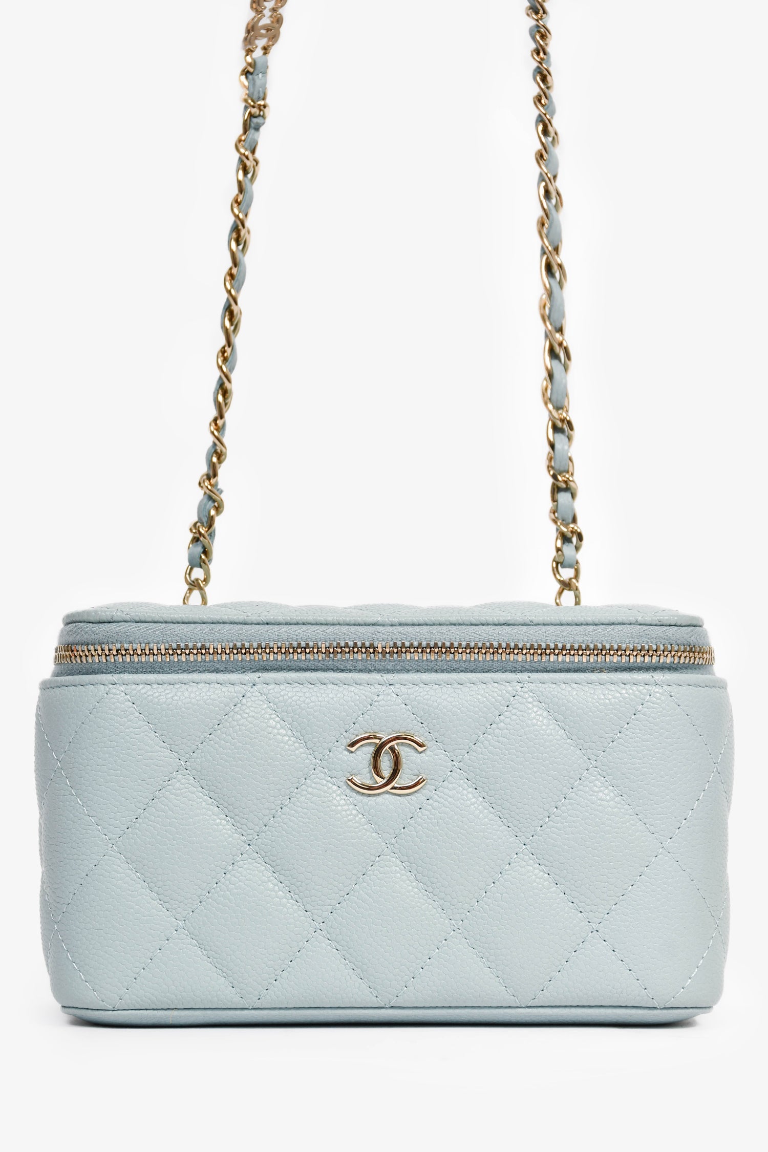 Chanel™ 2021 Blue Caviar Leather Quilted CC Vanity Top Handle Bag