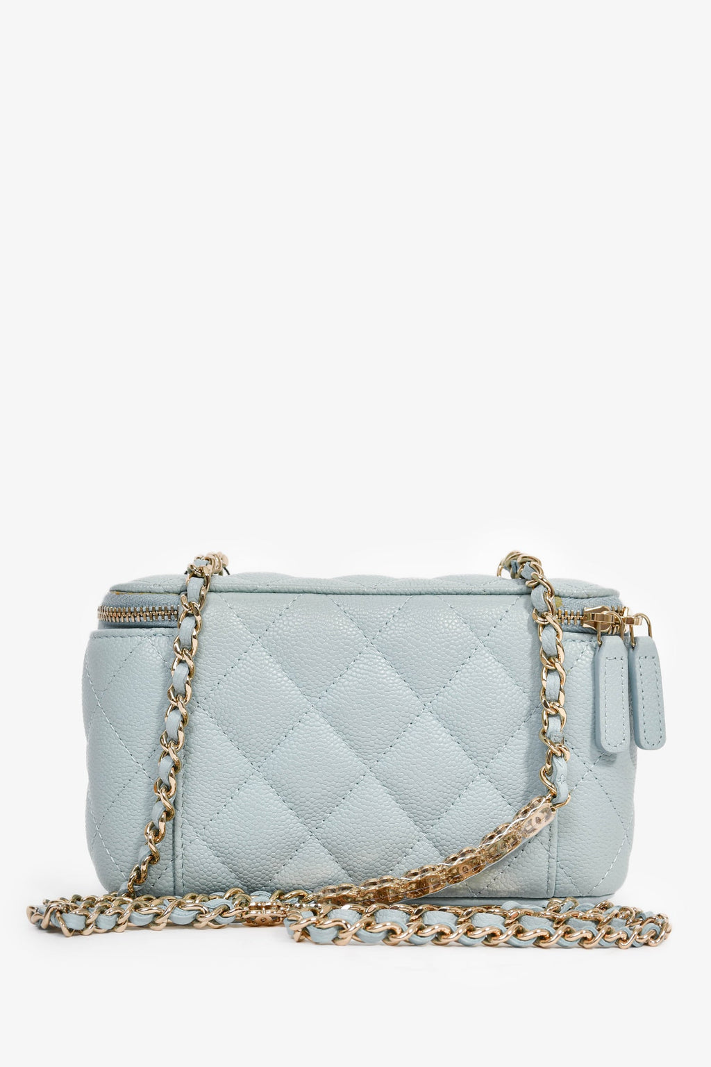 Chanel™ 2021 Blue Caviar Leather Quilted CC Vanity Top Handle Bag