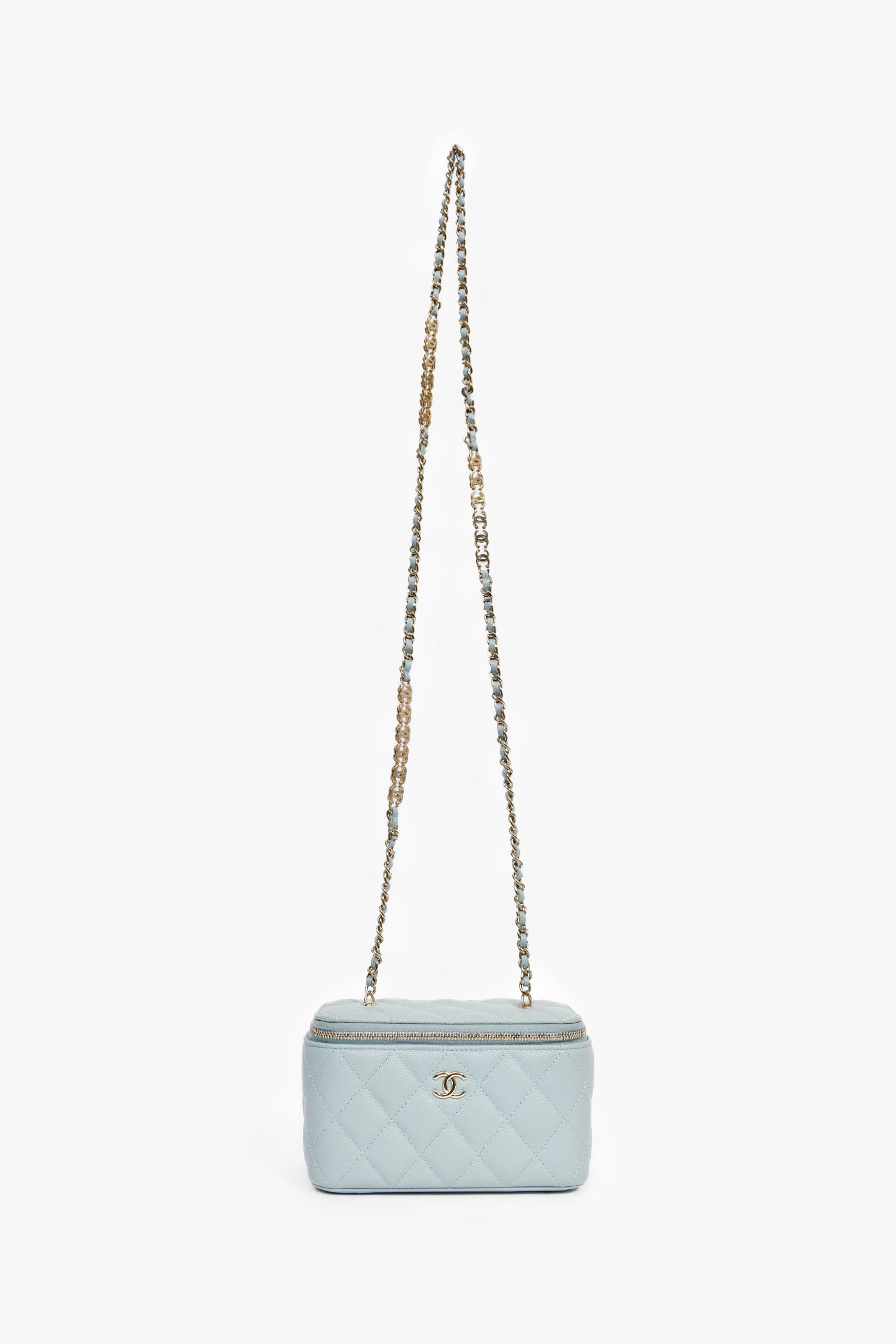 Chanel™ 2021 Blue Caviar Leather Quilted CC Vanity Top Handle Bag