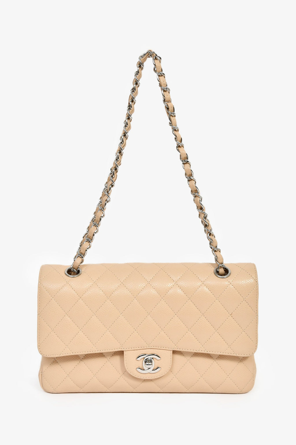 Chanel™ 2011 Beige Caviar Leather Medium Double Flap Shoulder Bag