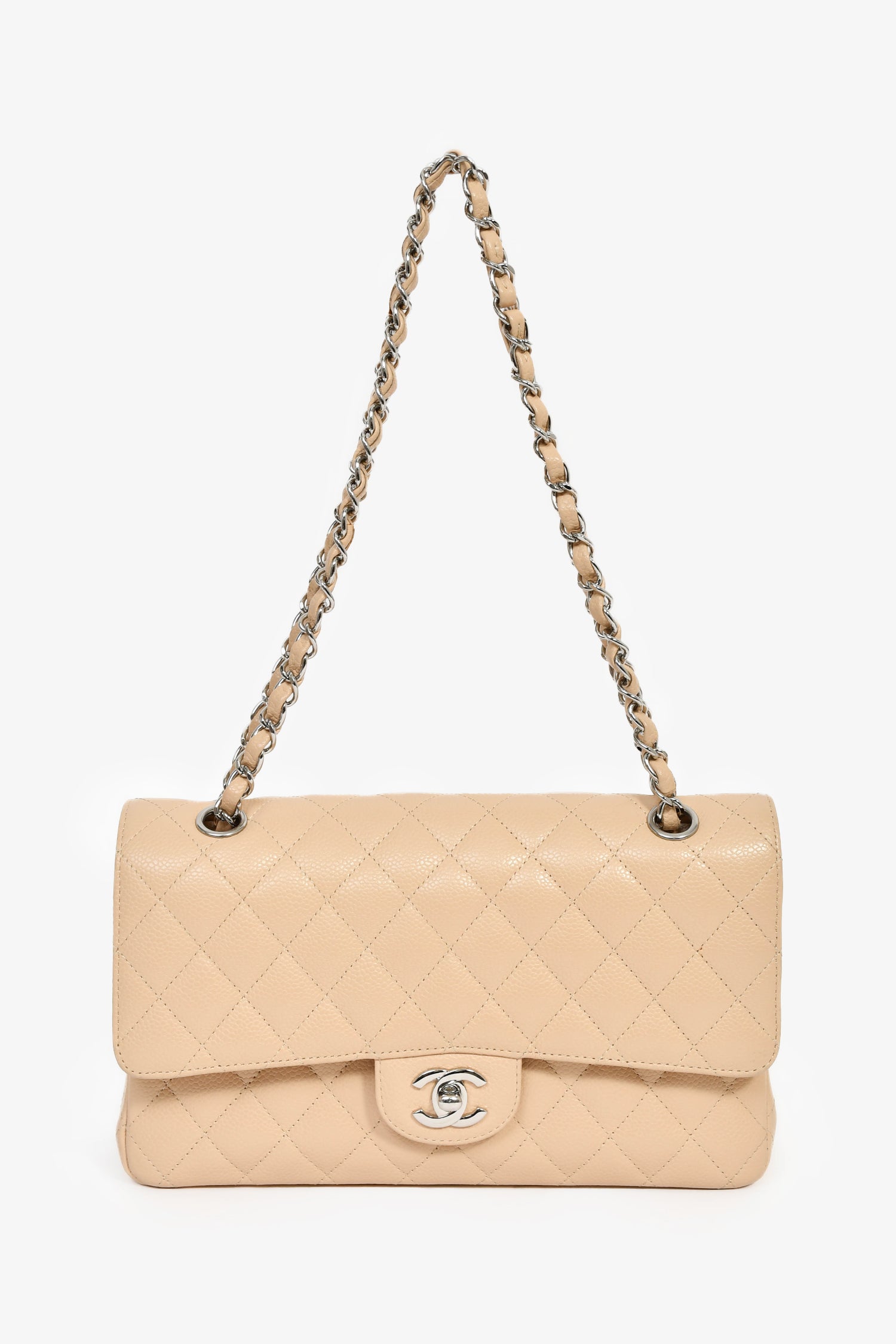 Chanel™ 2011 Beige Caviar Leather Medium Double Flap Shoulder Bag