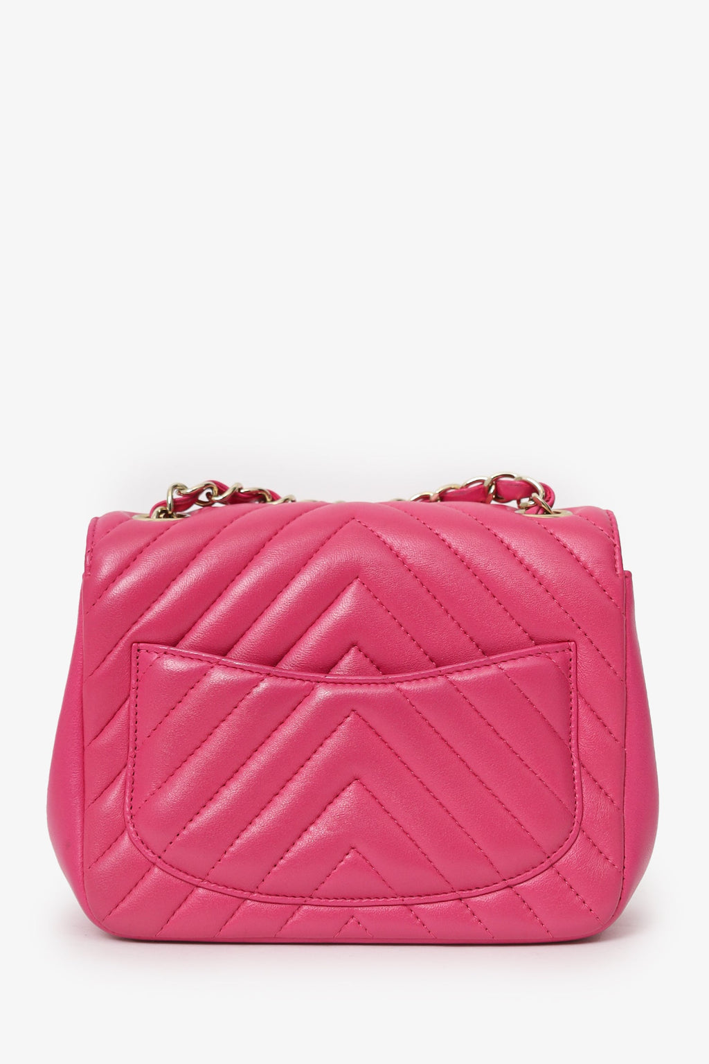 Chanel™ 2017/18 Pink Leather Chevron Mini Square Flap Bag