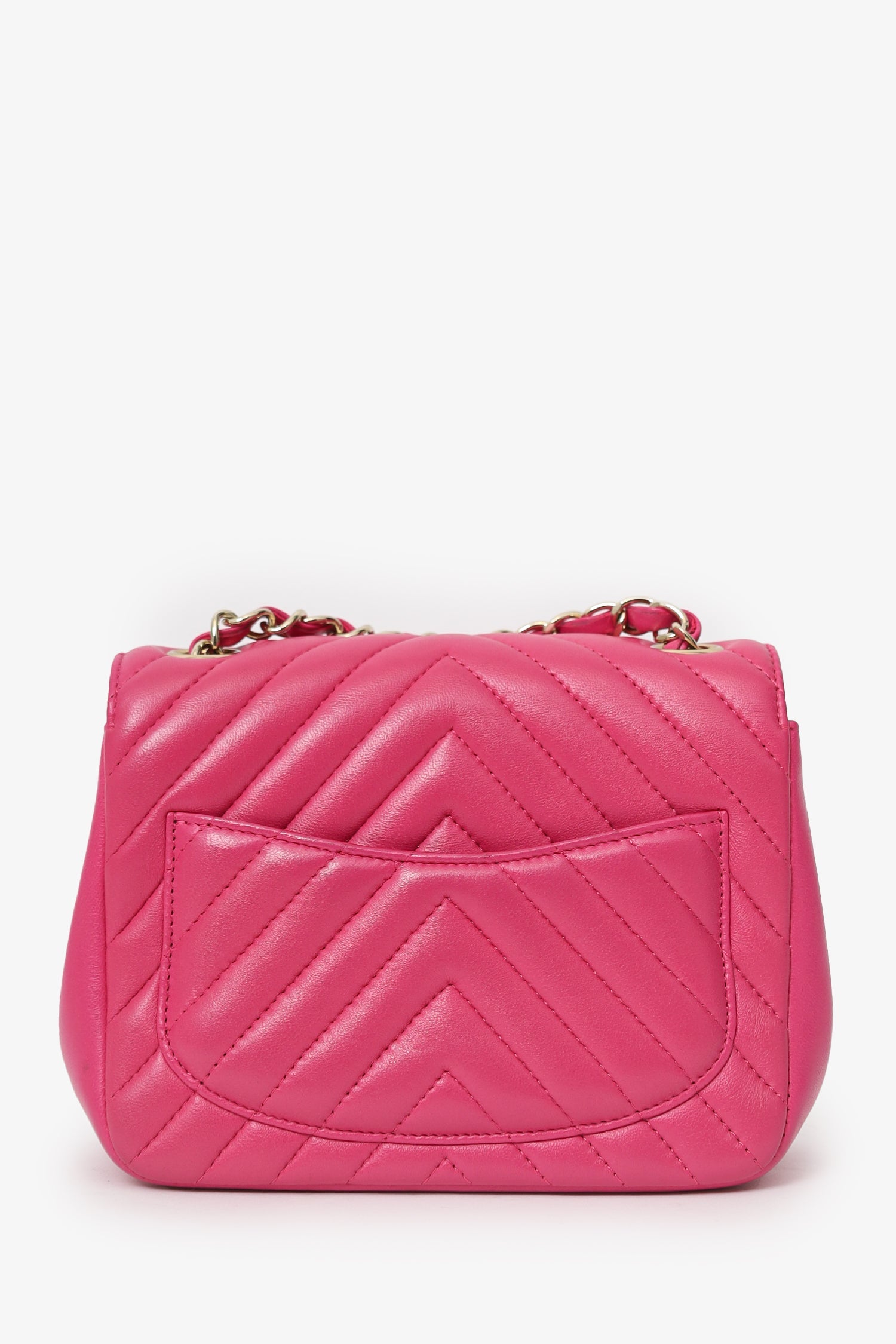 Chanel™ 2017/18 Pink Leather Chevron Mini Square Flap Bag
