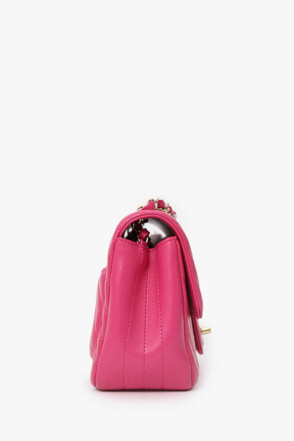 Chanel™ 2017/18 Pink Leather Chevron Mini Square Flap Bag