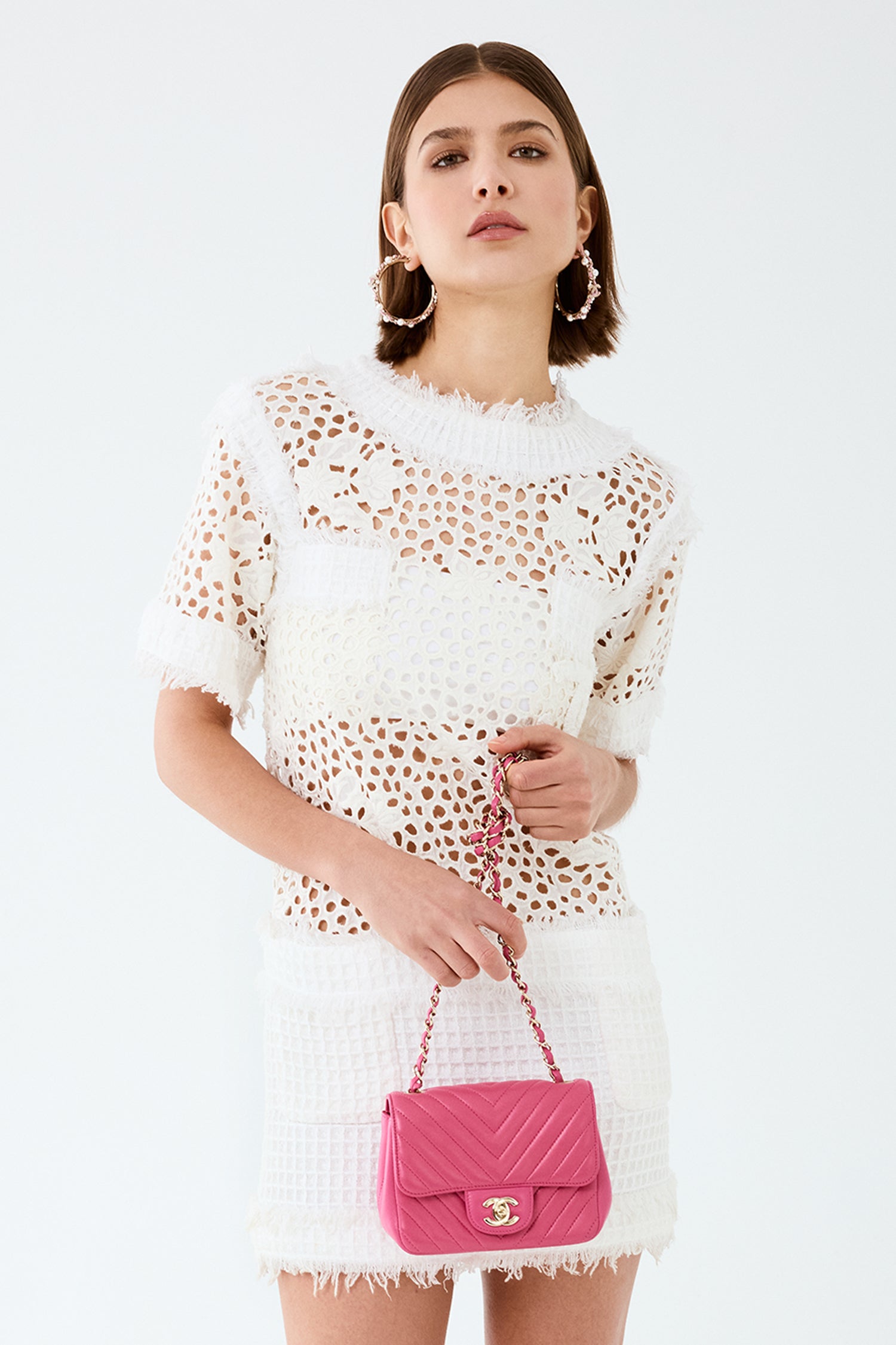 Chanel™ 2017/18 Pink Leather Chevron Mini Square Flap Bag