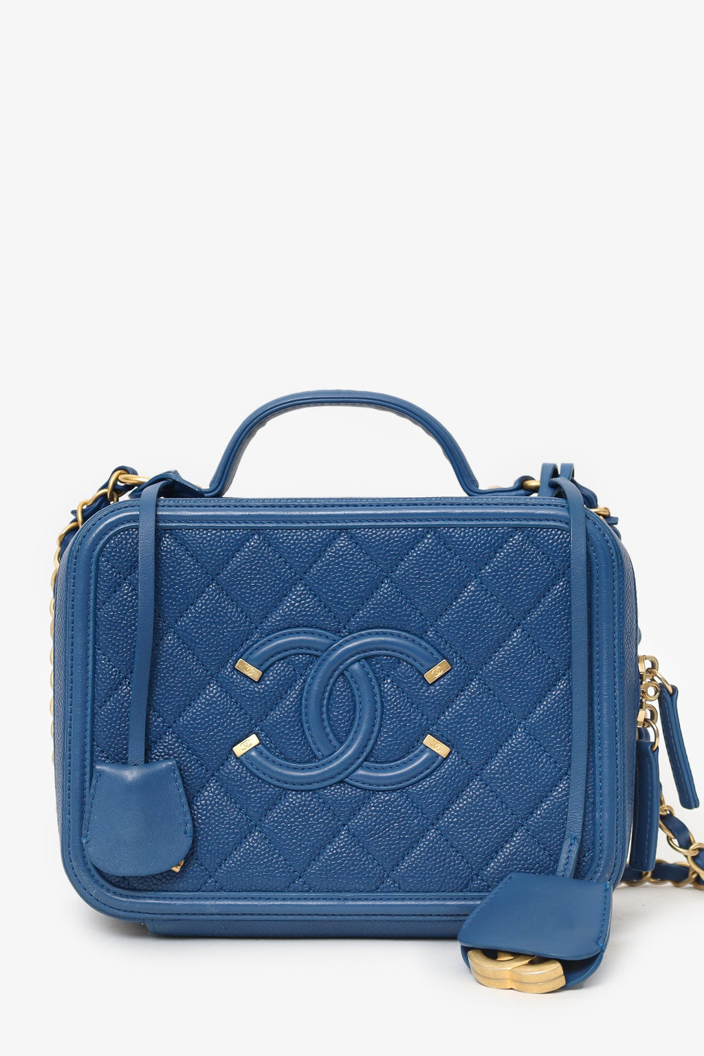Chanel™ 2019 Blue Caviar Quilted Small CC Filigree Vanity Case