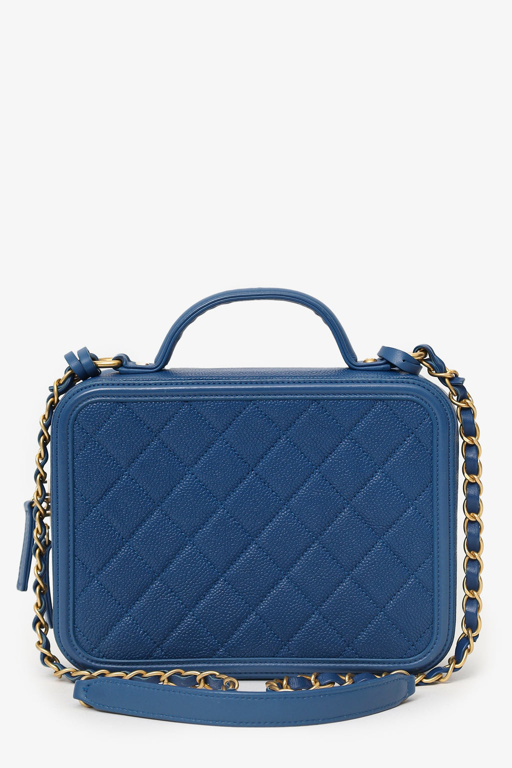 Chanel™ 2019 Blue Caviar Quilted Small CC Filigree Vanity Case