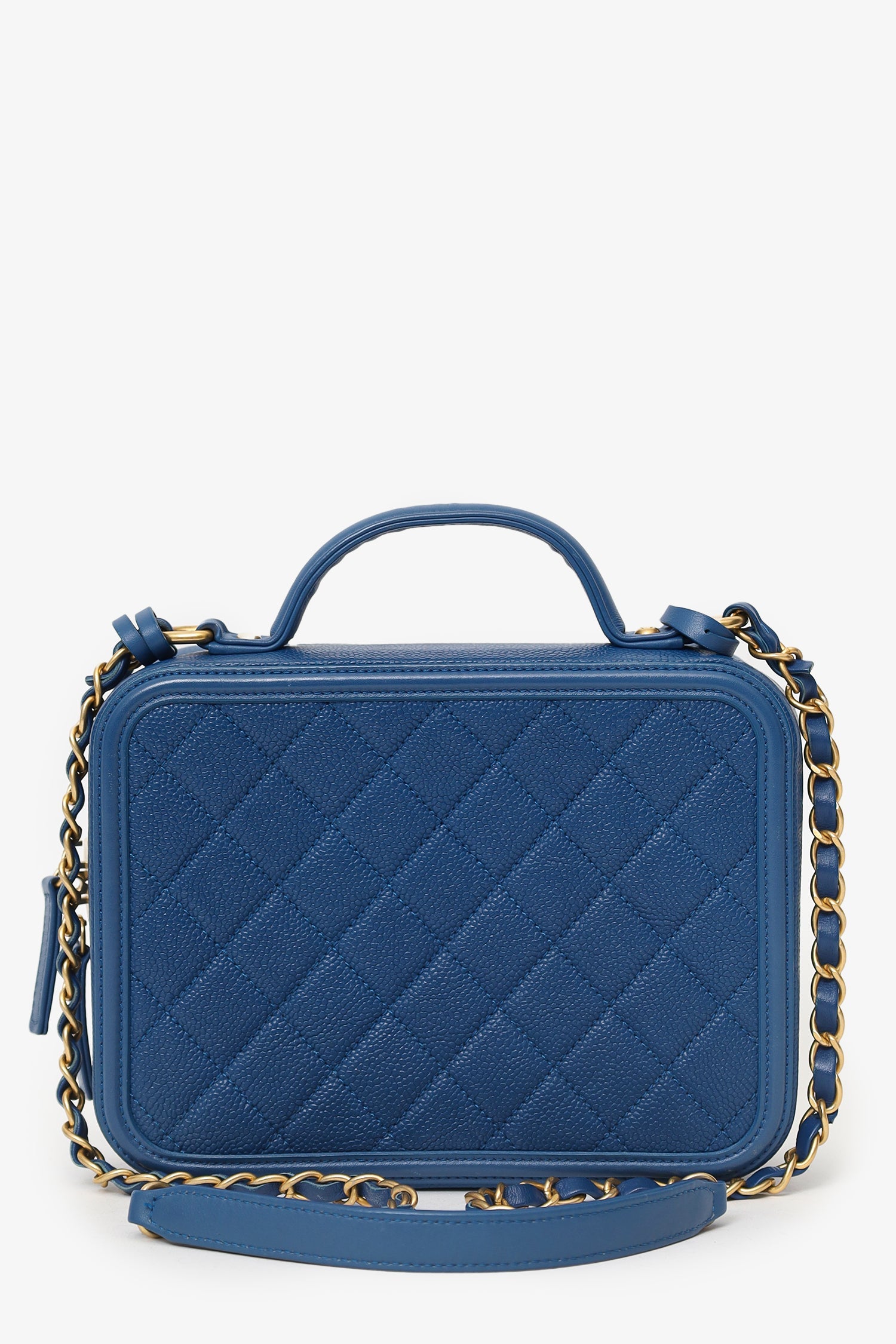 Chanel™ 2019 Blue Caviar Quilted Small CC Filigree Vanity Case