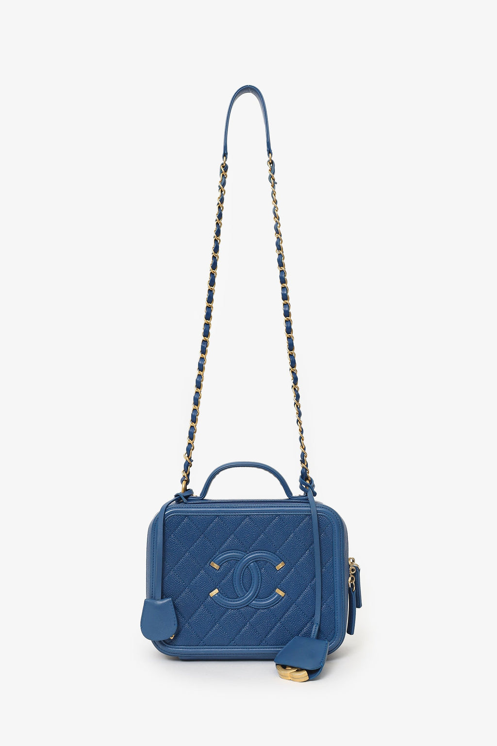 Chanel™ 2019 Blue Caviar Quilted Small CC Filigree Vanity Case