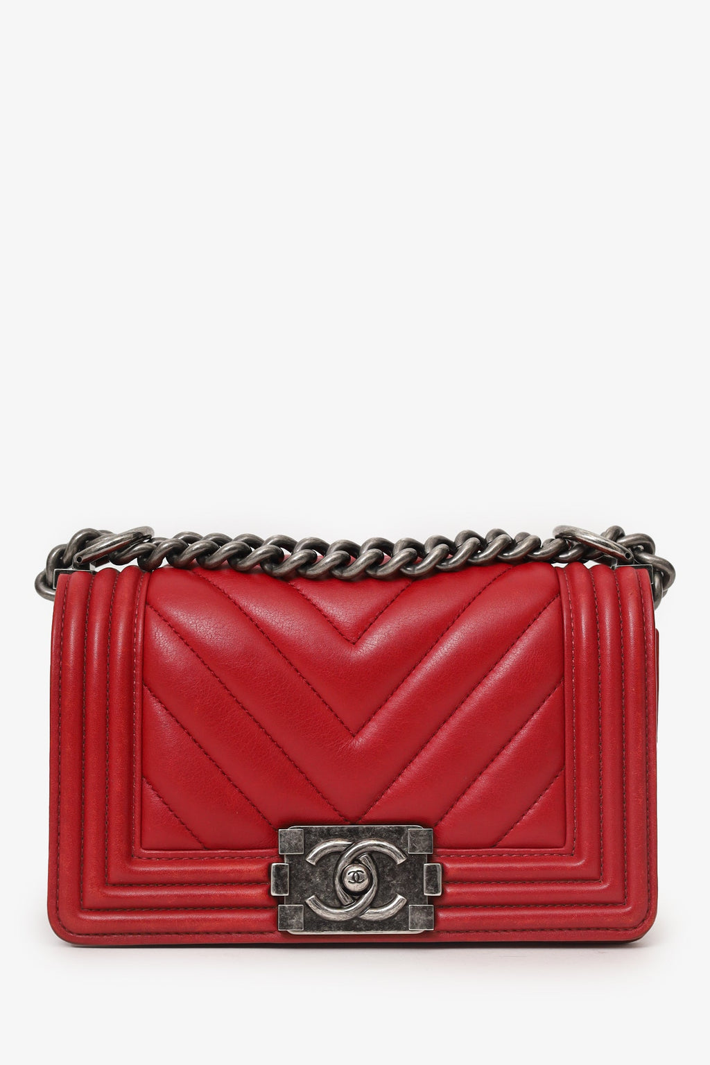 Chanel™ 2016 Red Lambskin Chevron Small Boy Bag