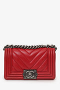 Chanel™ 2016 Red Lambskin Chevron Small Boy Bag