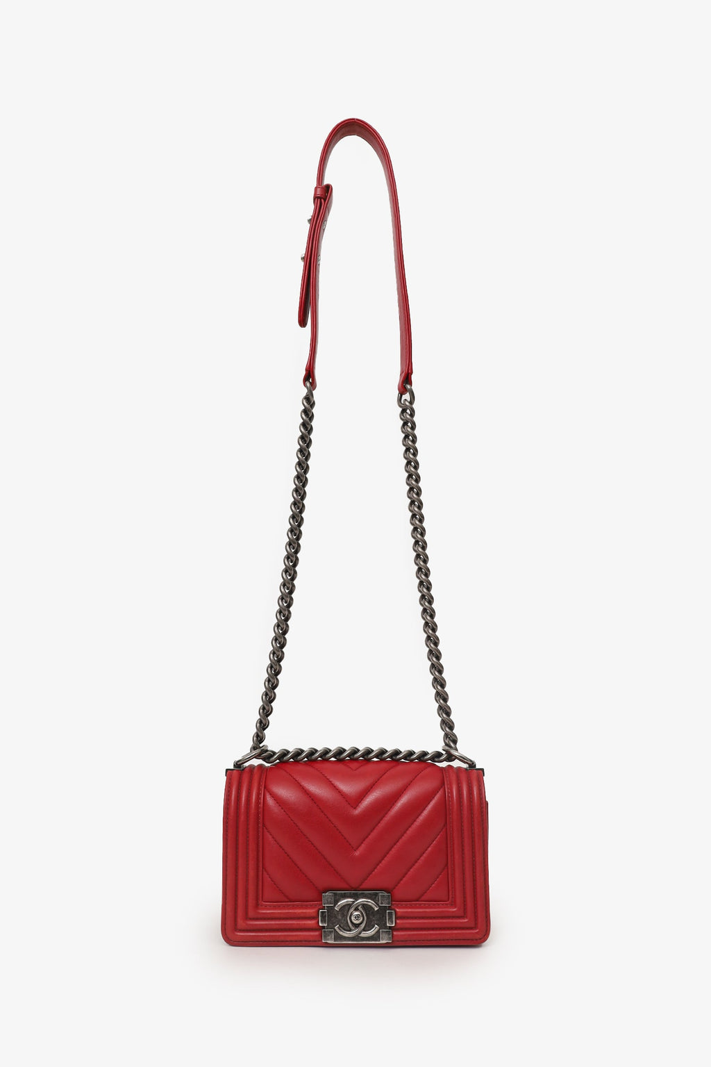 Chanel™ 2016 Red Lambskin Chevron Small Boy Bag