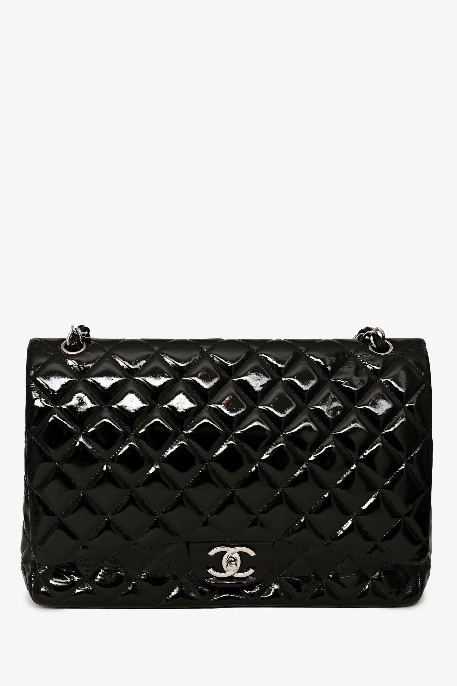 Chanel™ 2010-11 Black Patent Leather Maxi Jumbo Double Flap