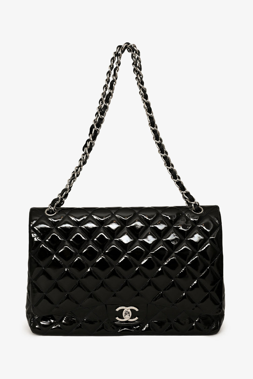 Chanel™ 2010-11 Black Patent Leather Maxi Jumbo Double Flap
