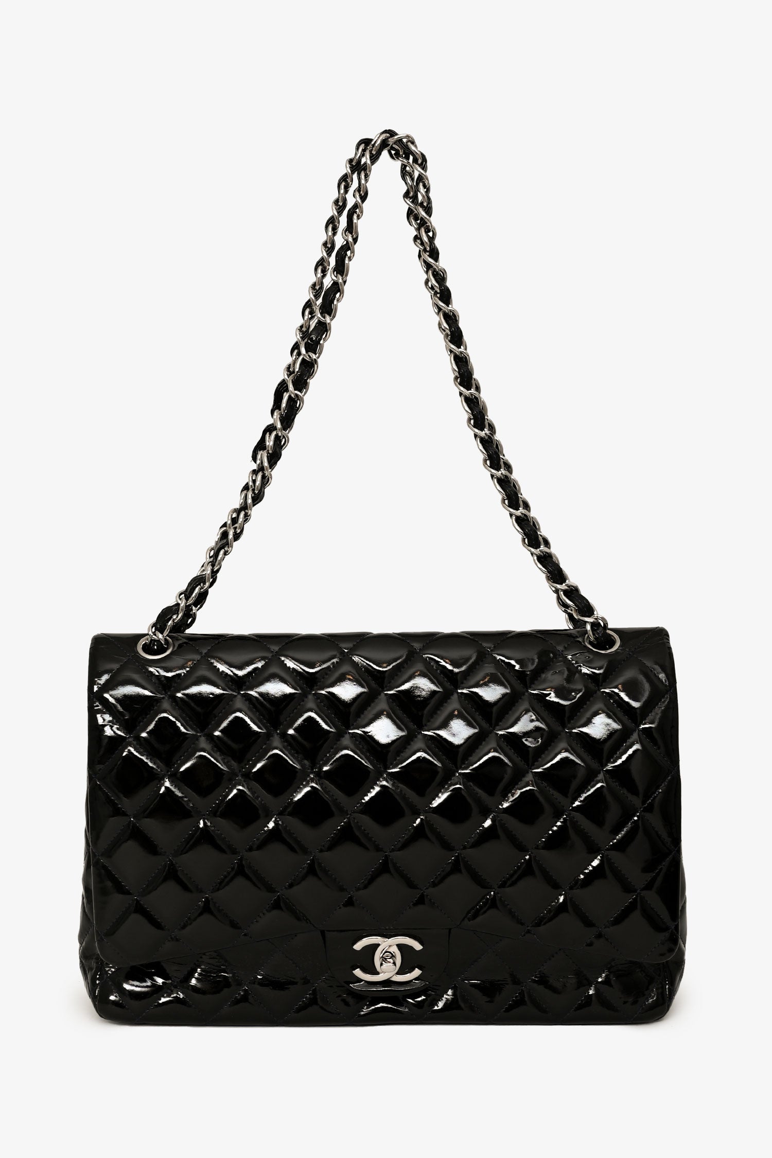 Chanel™ 2010-11 Black Patent Leather Maxi Jumbo Double Flap