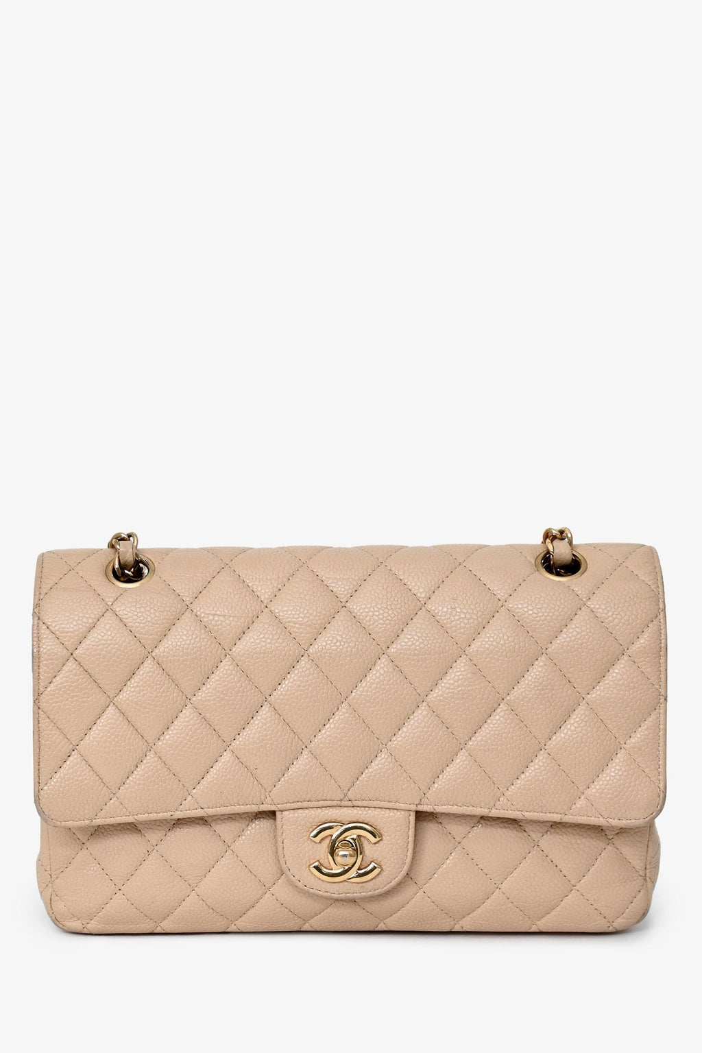 Chanel™ 2009-10 Beige Caviar Leather Medium Double Flap