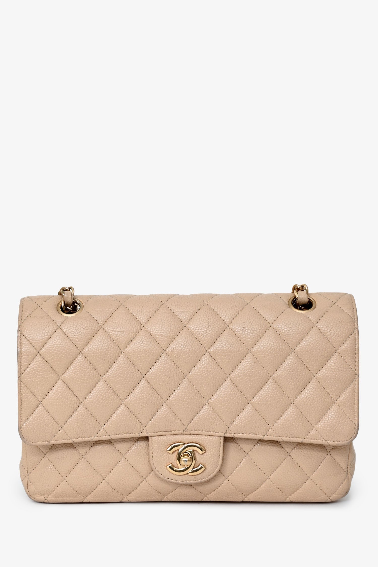 Chanel™ 2009-10 Beige Caviar Leather Medium Double Flap