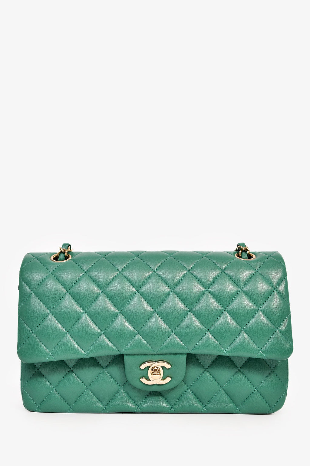 Chanel™ 2022 Dark Green Lambskin Medium Classic Double Flap Shoulder Bag