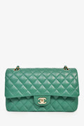 Chanel™ 2022 Dark Green Lambskin Medium Classic Double Flap Shoulder Bag