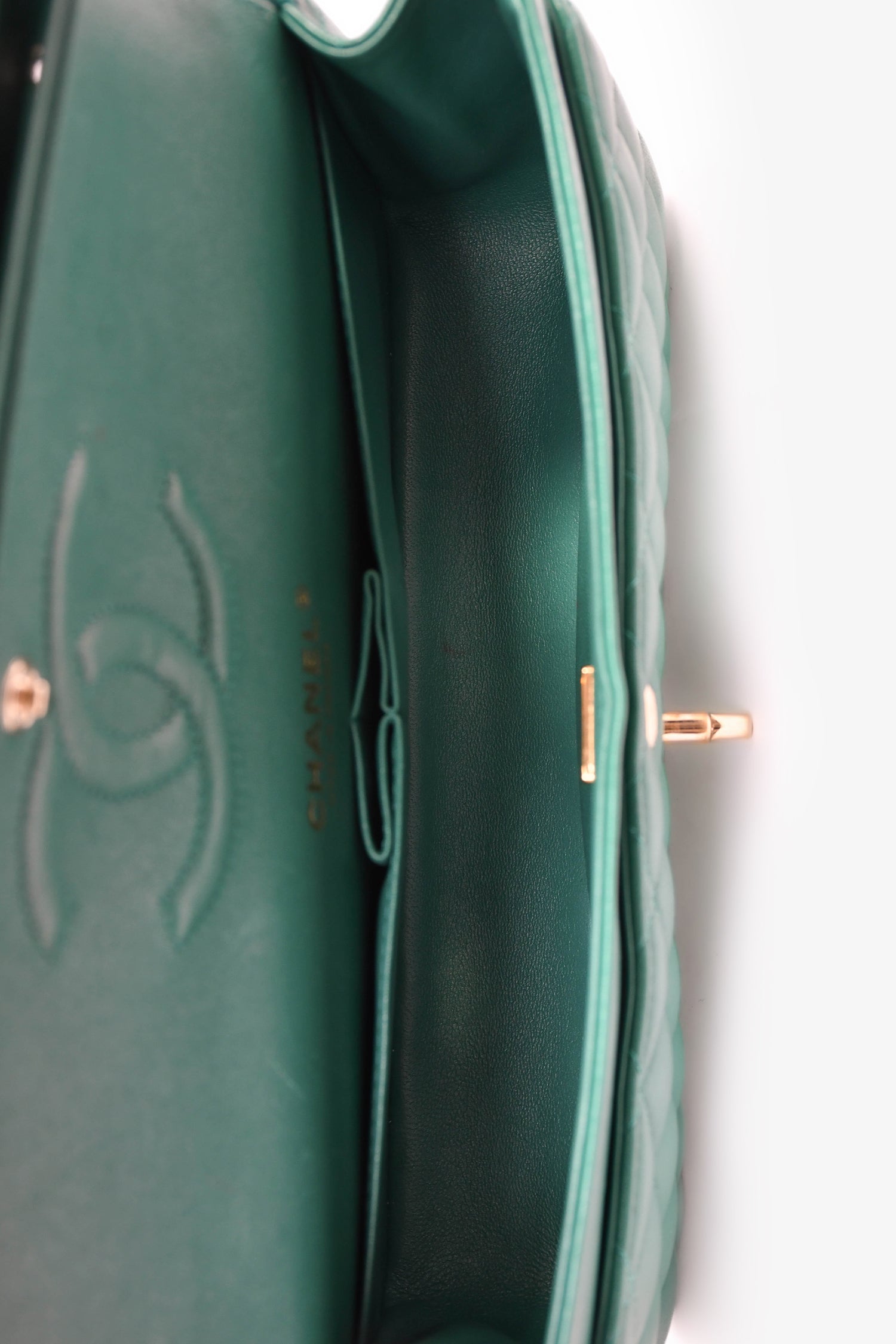 Chanel™ 2022 Dark Green Lambskin Medium Classic Double Flap Shoulder Bag
