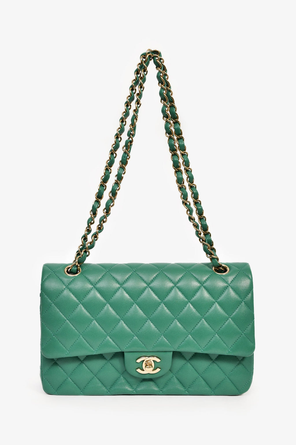 Chanel™ 2022 Dark Green Lambskin Medium Classic Double Flap Shoulder Bag