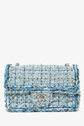 Chanel™ 2019C Blue Tweed Mini Single Flap Silver Hardware
