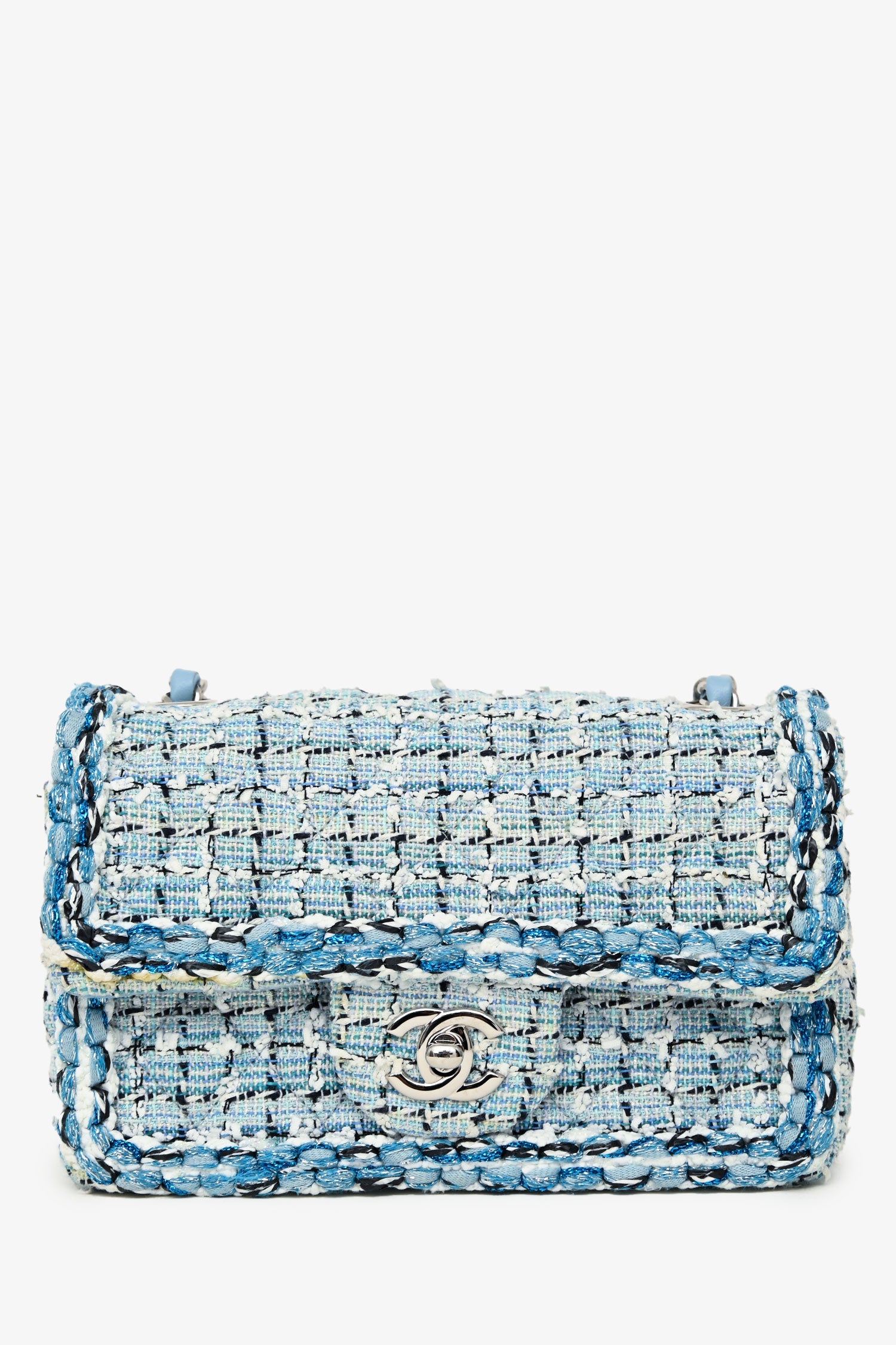 Chanel™ 2019C Blue Tweed Mini Single Flap Silver Hardware