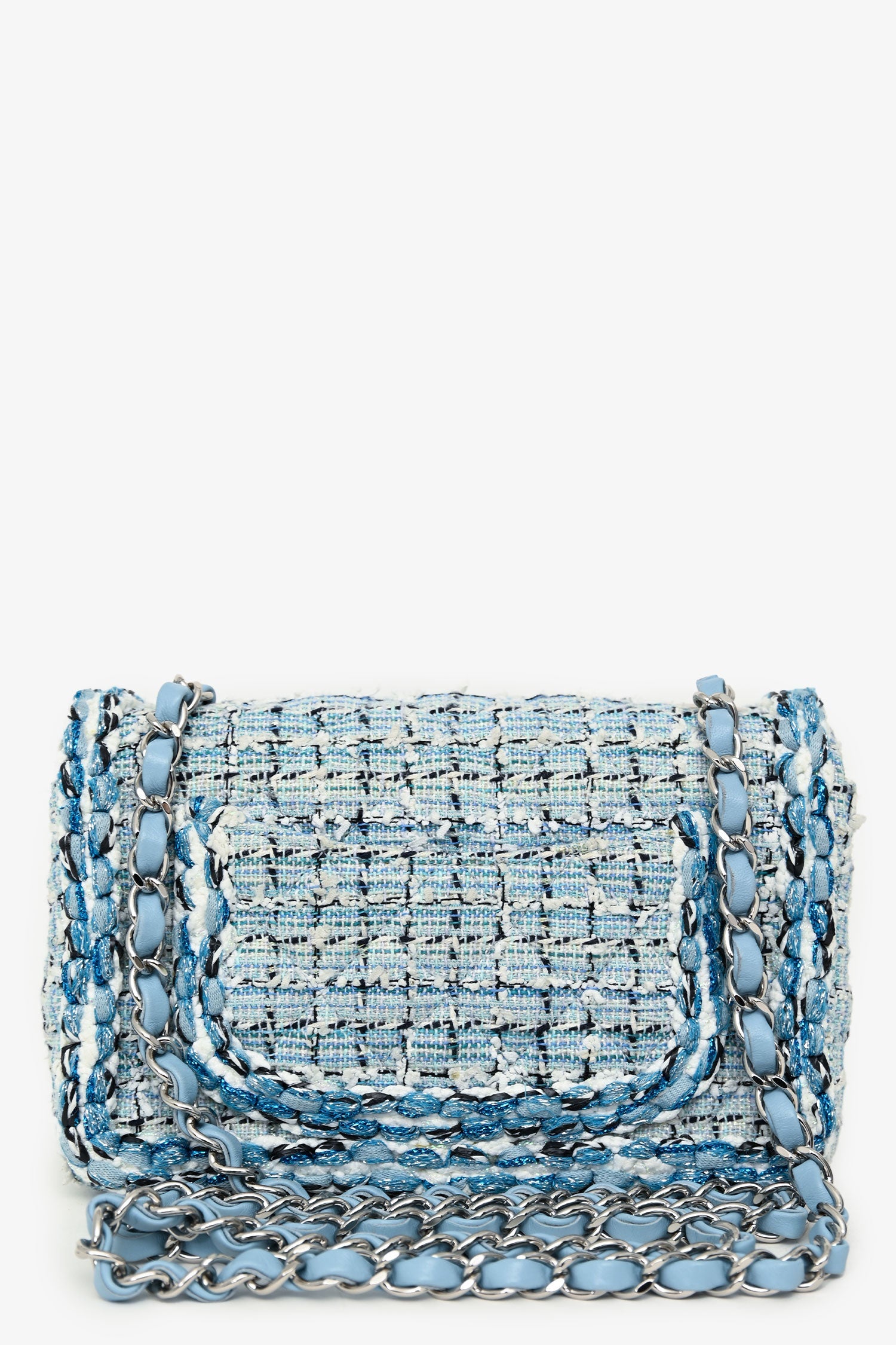 Chanel™ 2019C Blue Tweed Mini Single Flap Silver Hardware
