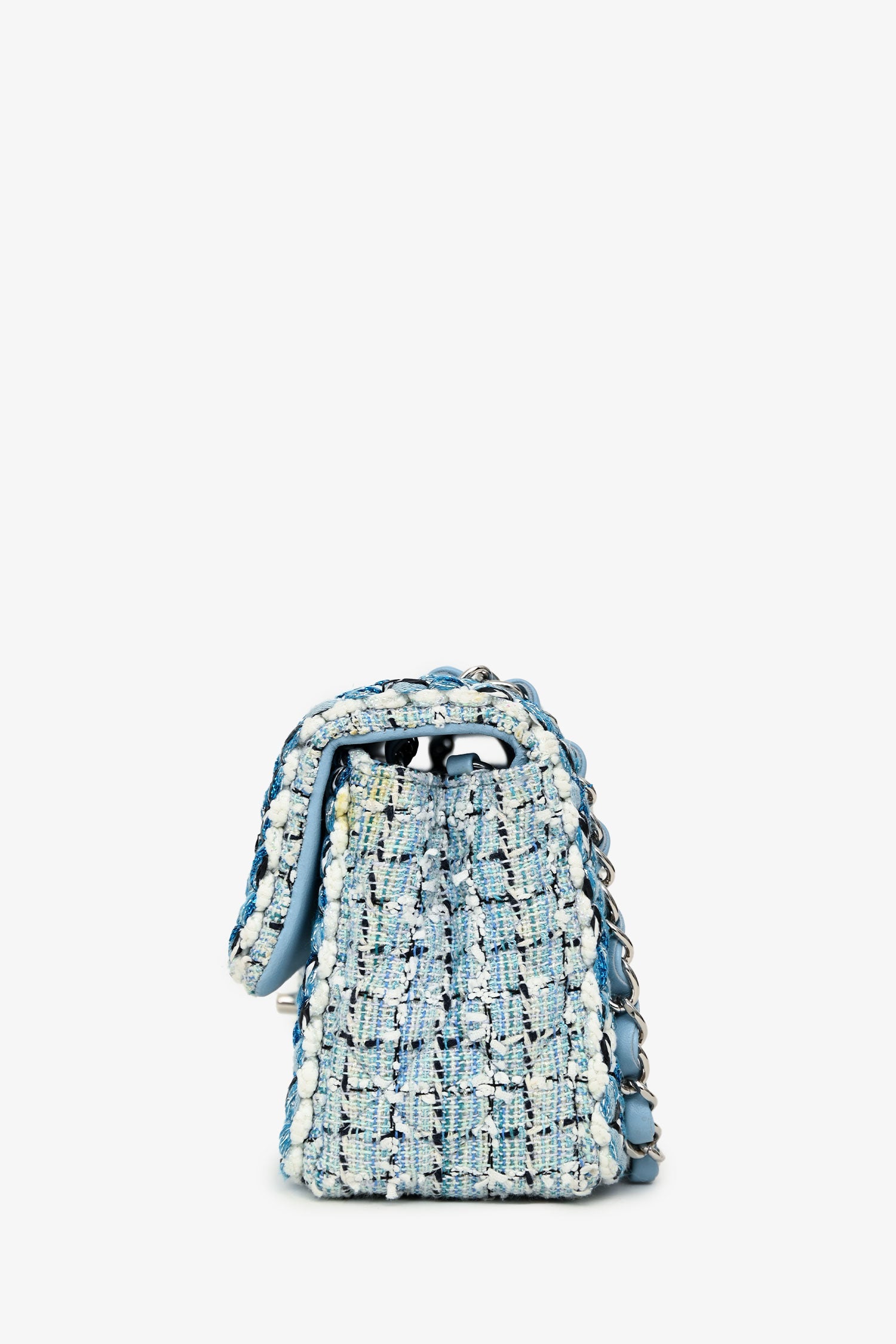 Chanel™ 2019C Blue Tweed Mini Single Flap Silver Hardware
