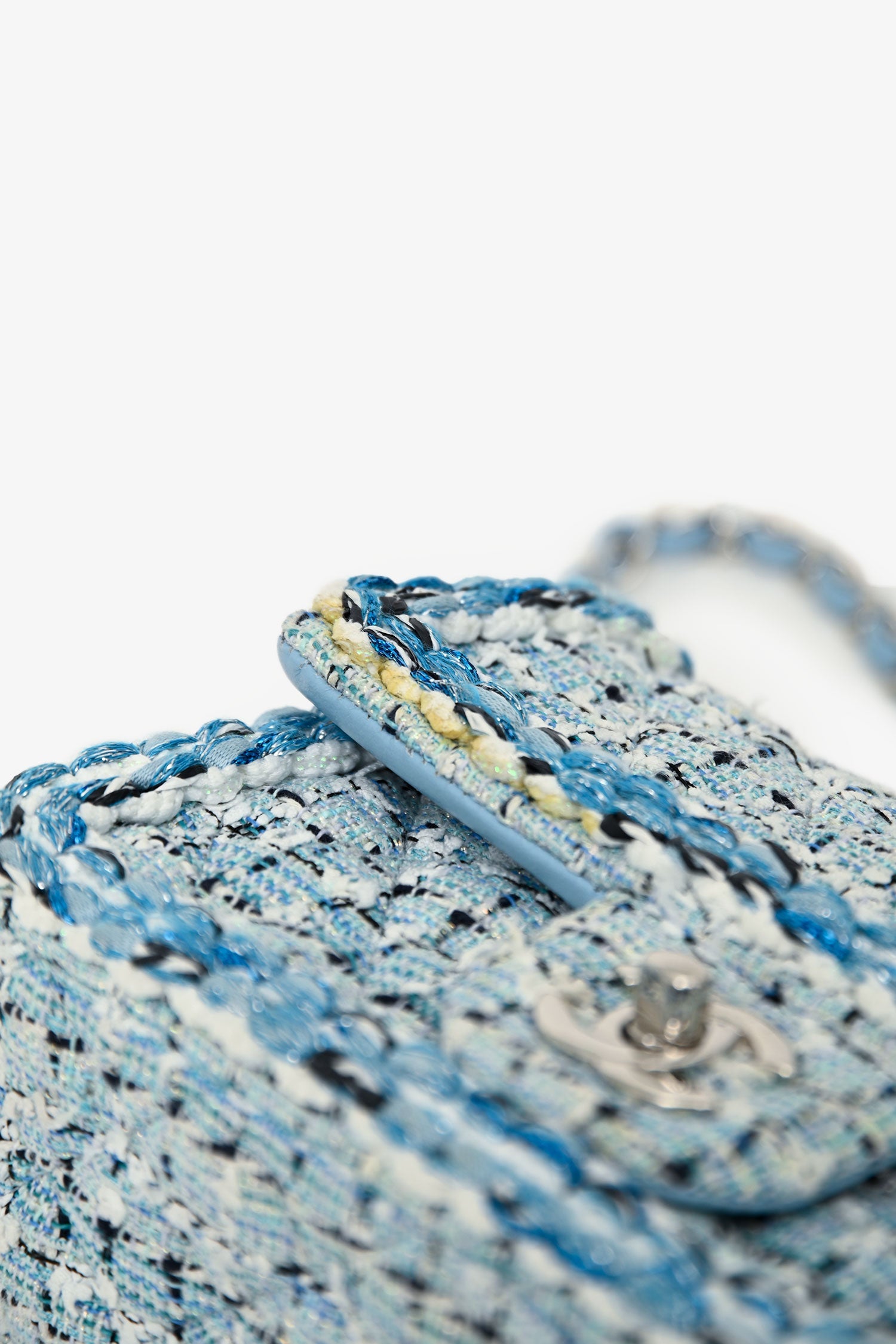 Chanel™ 2019C Blue Tweed Mini Single Flap Silver Hardware
