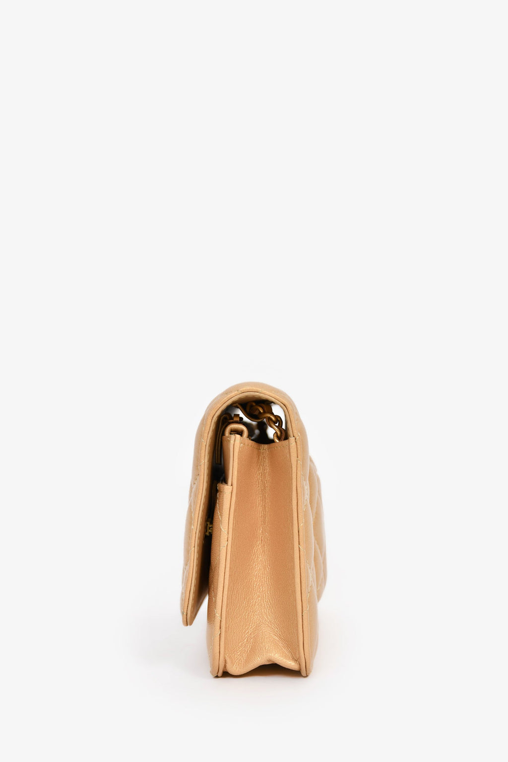 Chanel™ 2019 Gold Metallic Enamel CC Logo Wallet On Chain