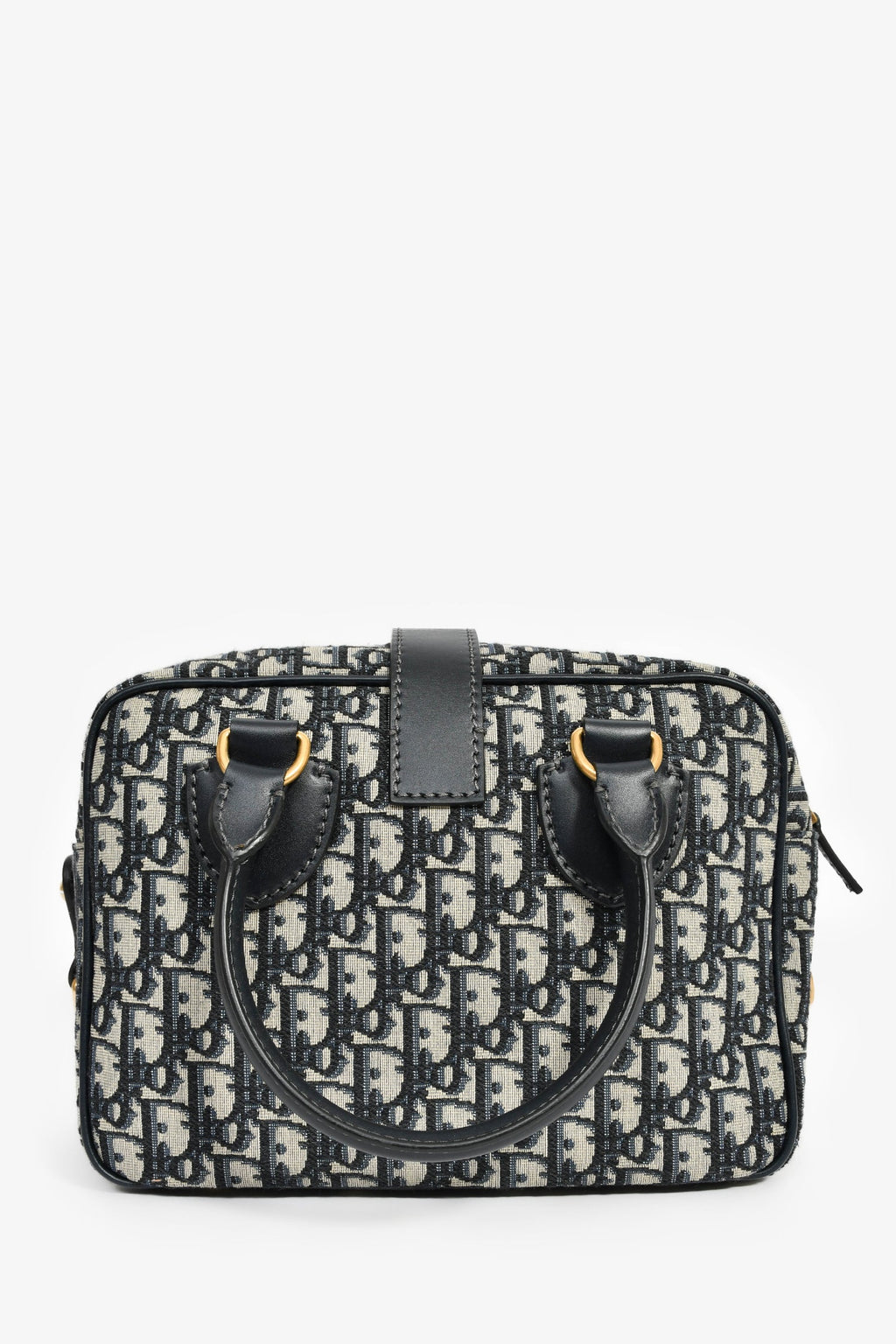 Christian Dior 2017 Navy Oblique Jacquard Bowling Bag with Strap