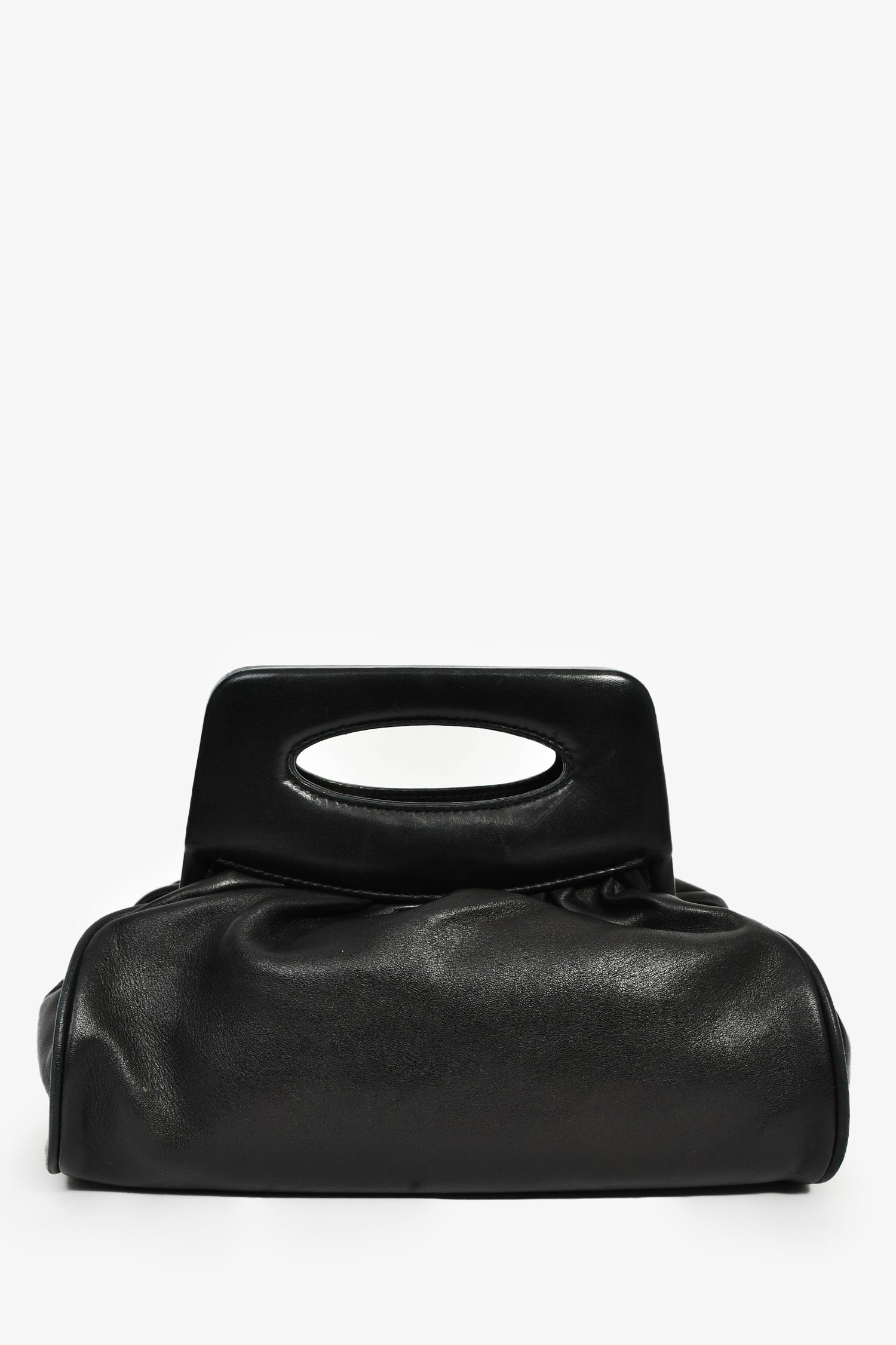 Chanel™ Vintage Black Leather Camellia Frame Clutch Bag