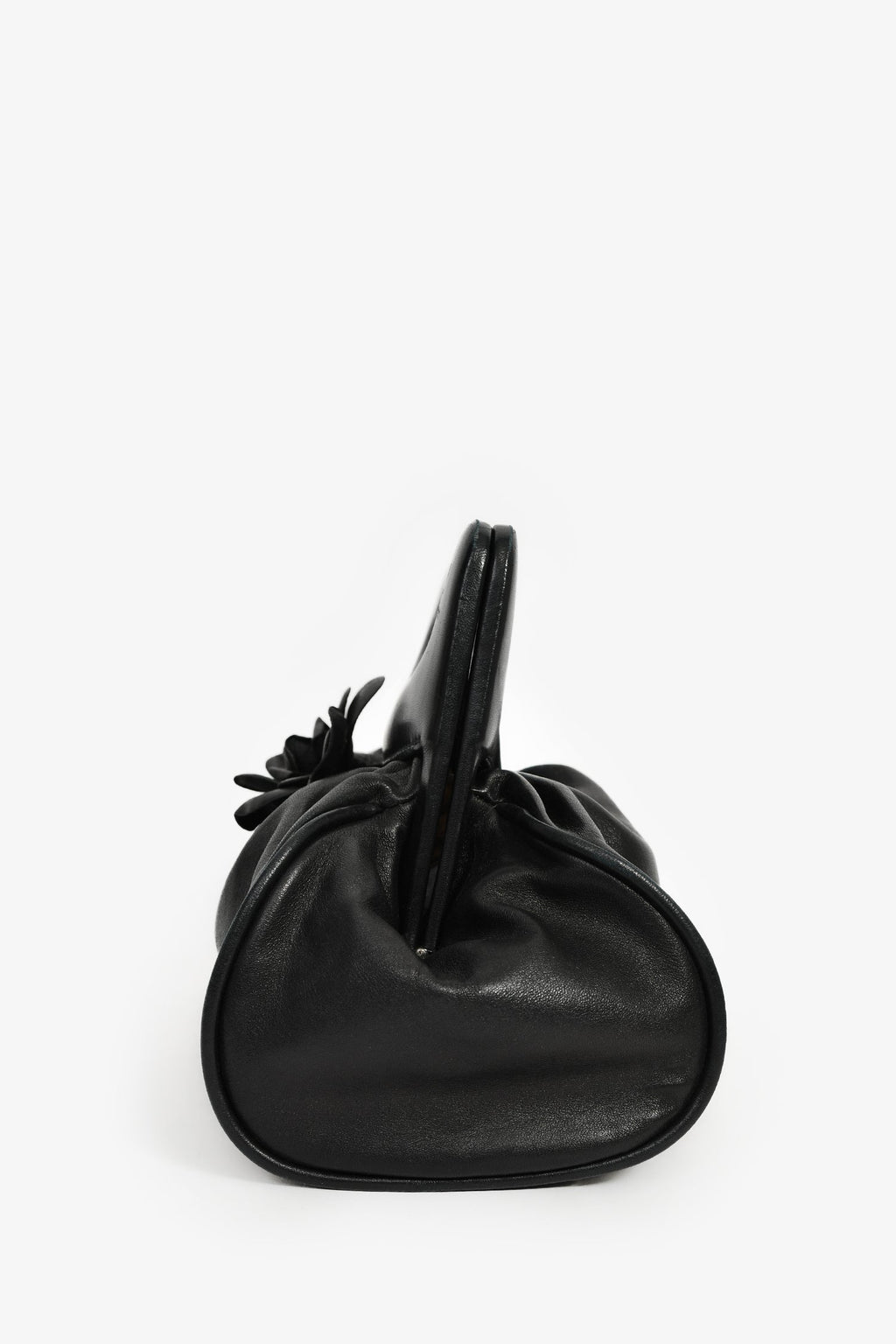 Chanel™ Vintage Black Leather Camellia Frame Clutch Bag