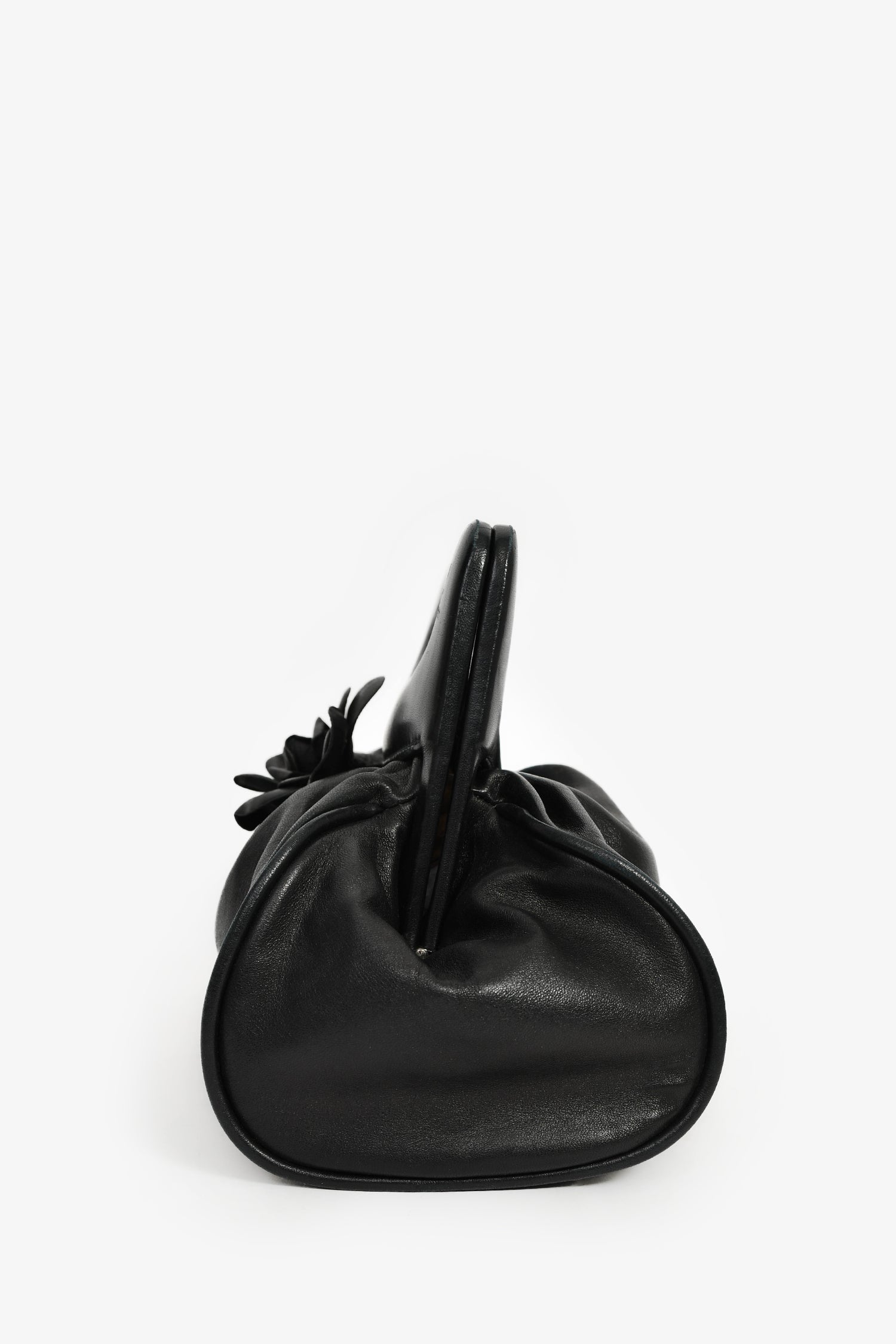 Chanel™ Vintage Black Leather Camellia Frame Clutch Bag