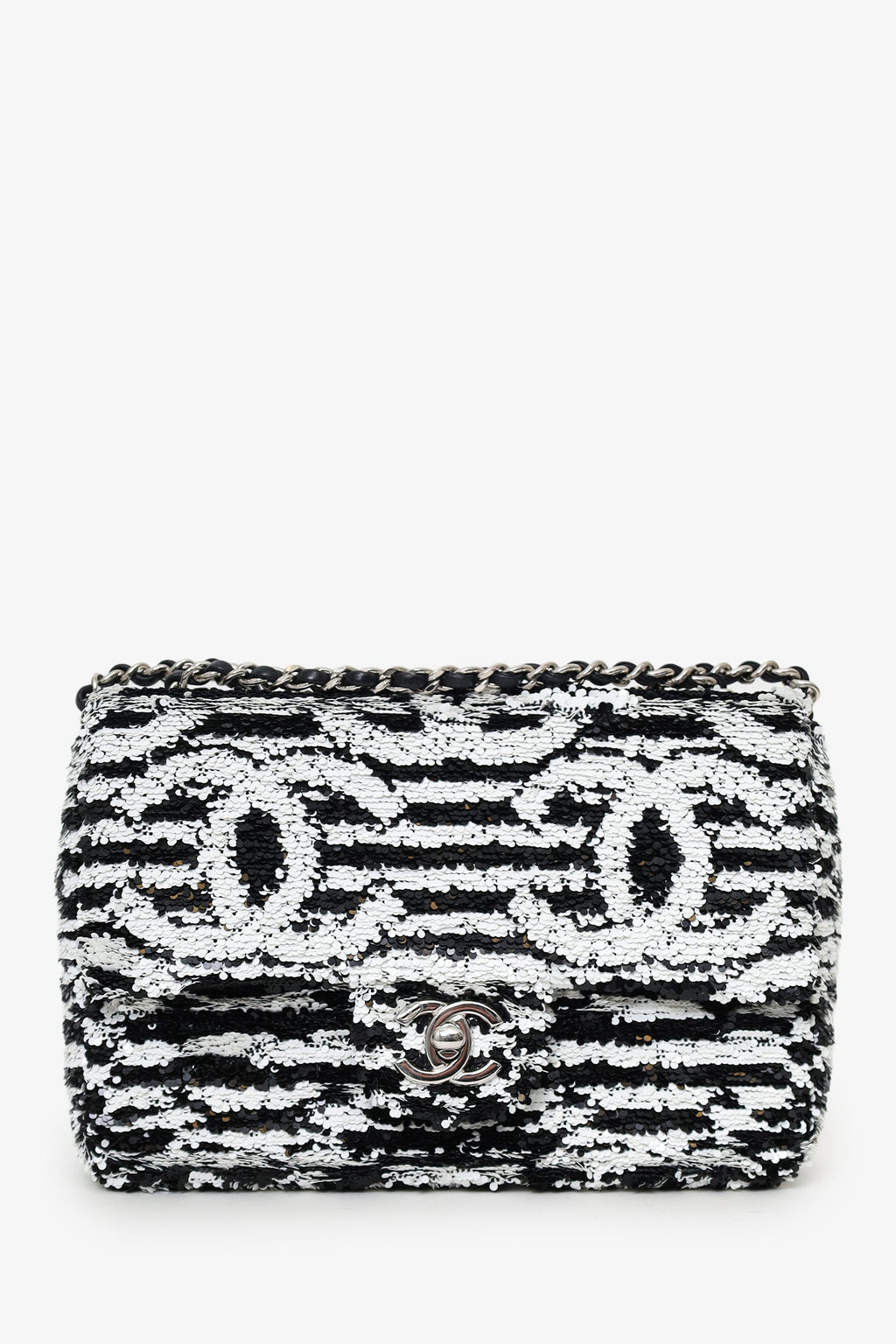 Chanel™ 24S Black/White Sequins CC Mini Single Flap Bag