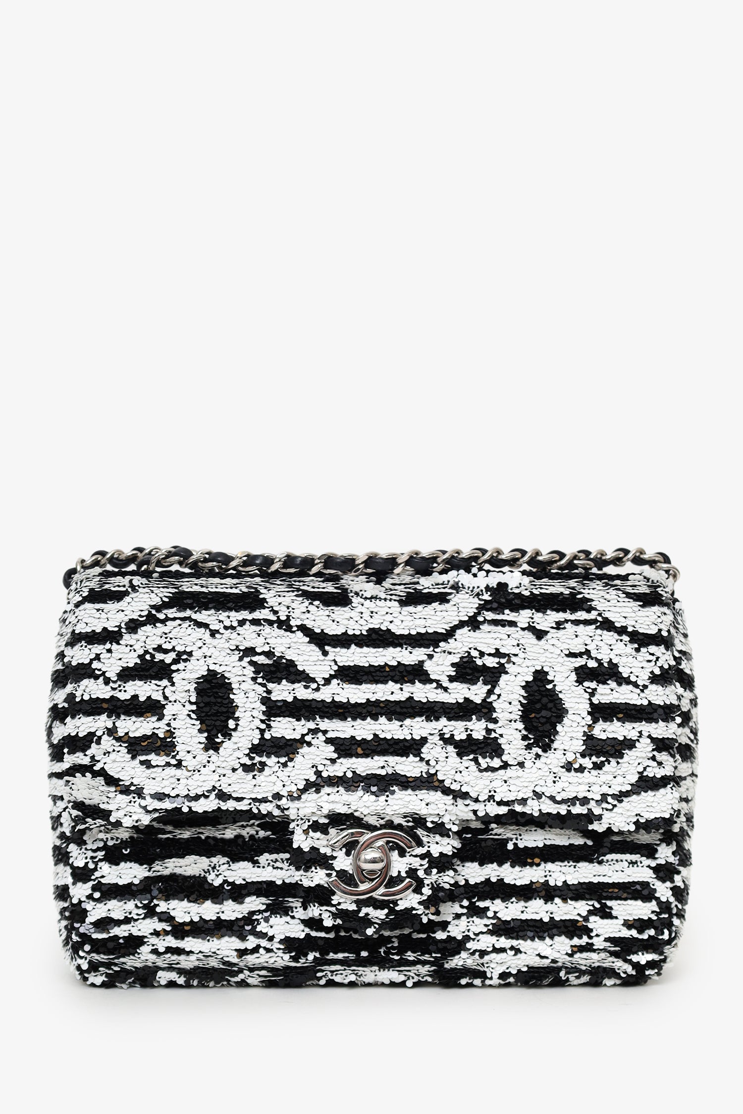 Chanel™ 24S Black/White Sequins CC Mini Single Flap Bag