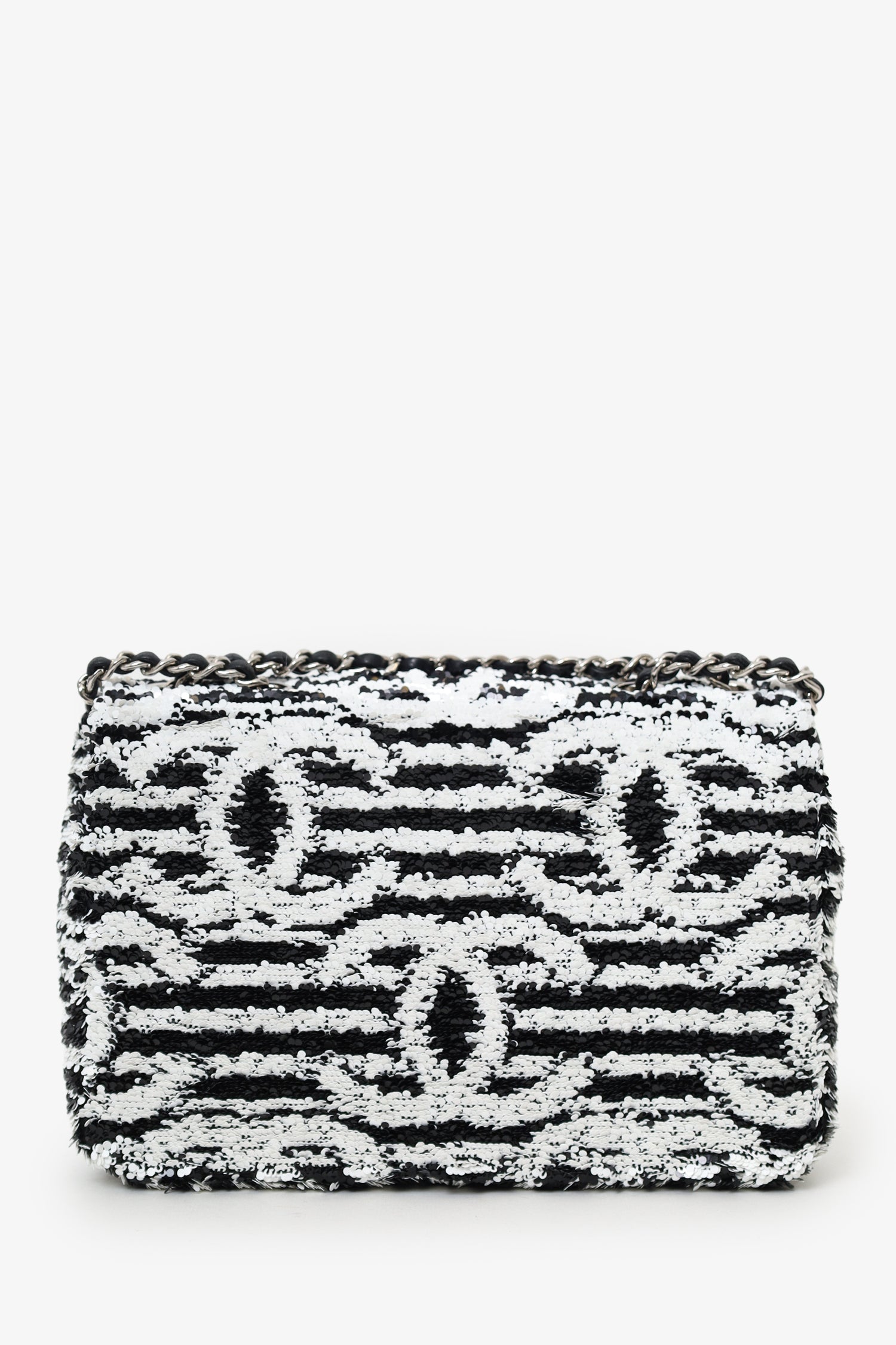 Chanel™ 24S Black/White Sequins CC Mini Single Flap Bag