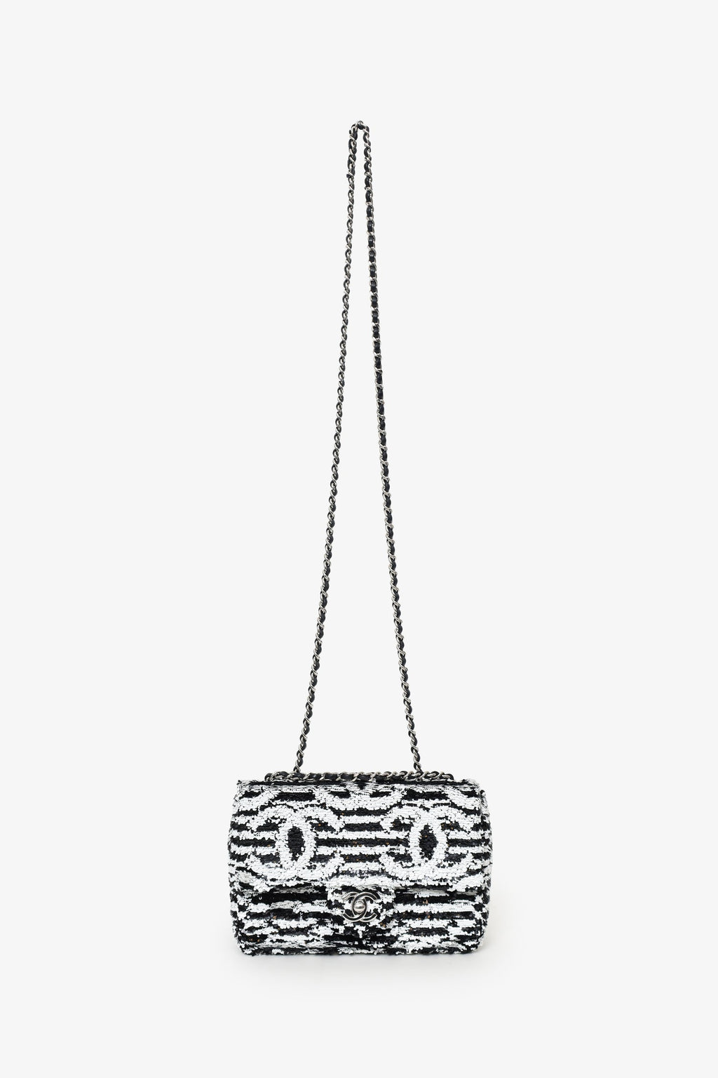 Chanel™ 24S Black/White Sequins CC Mini Single Flap Bag